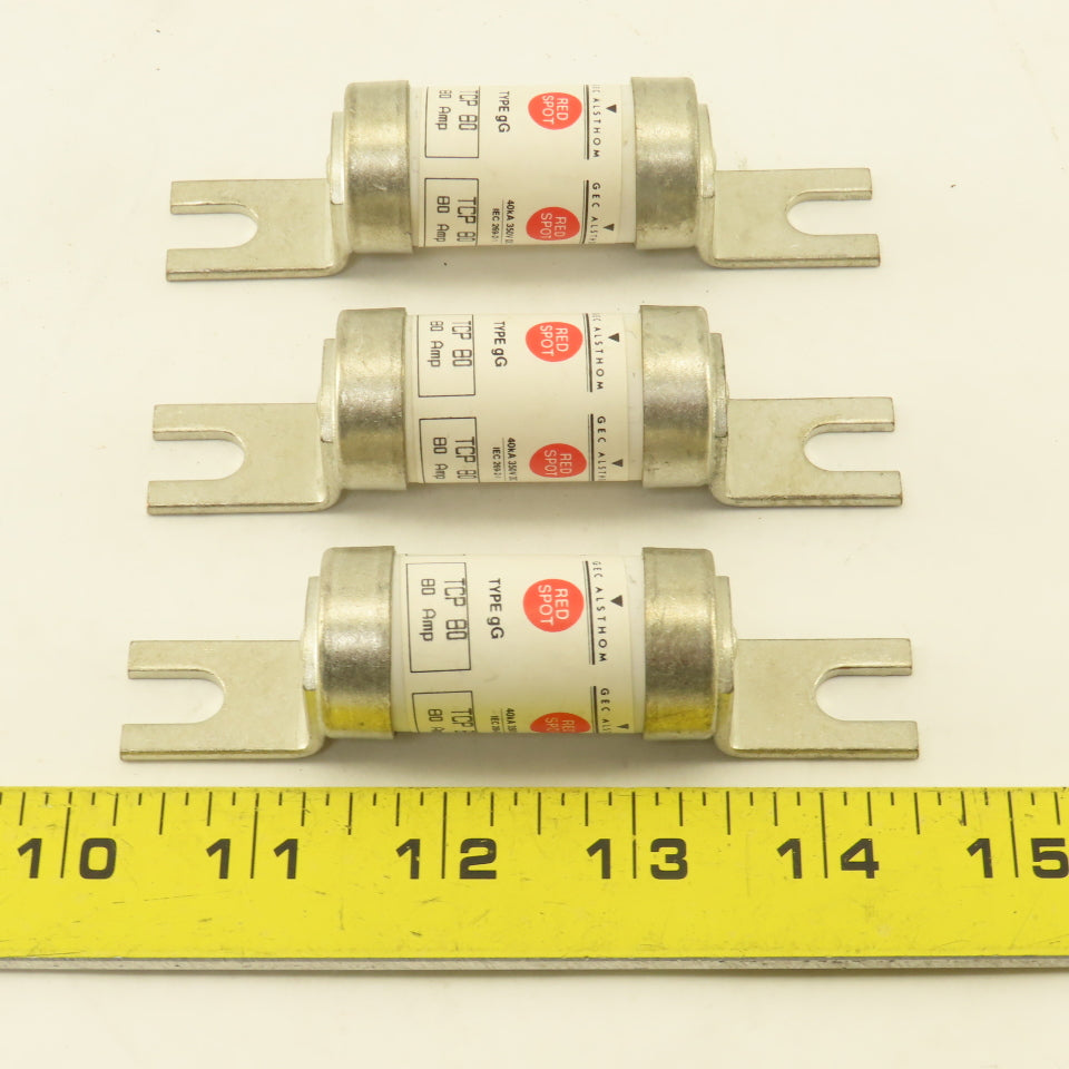 GEC Alsthom TCP80 Red Spot 80 Amp 40kA 350V DC Type gG Fuse Lot Of 3