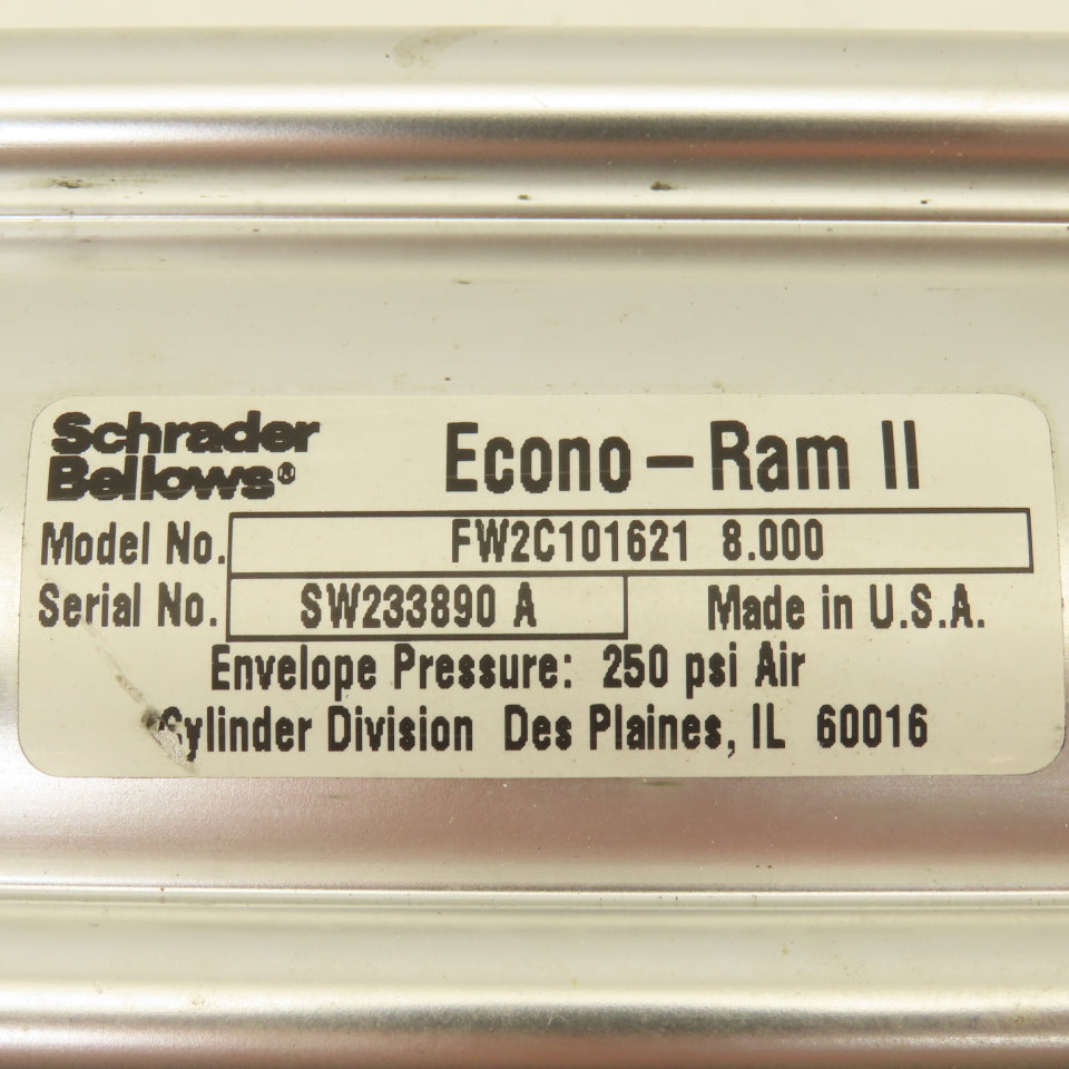 Parker Schrader Bellows FW2C101621 2-1/2" Bore 8" Stroke Air Cylinder 250 PSI