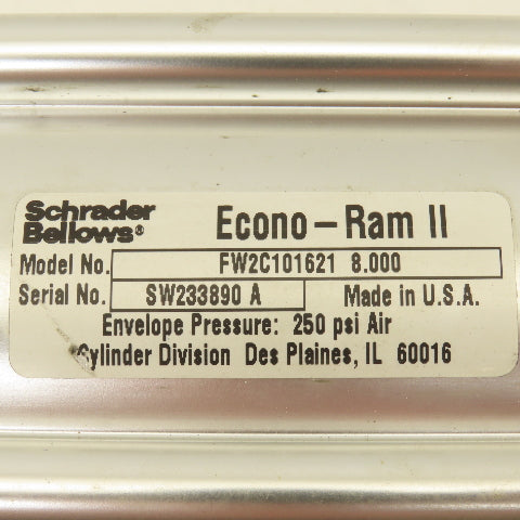 Parker Schrader Bellows FW2C101621 2-1/2" Bore 8" Stroke Air Cylinder 250 PSI
