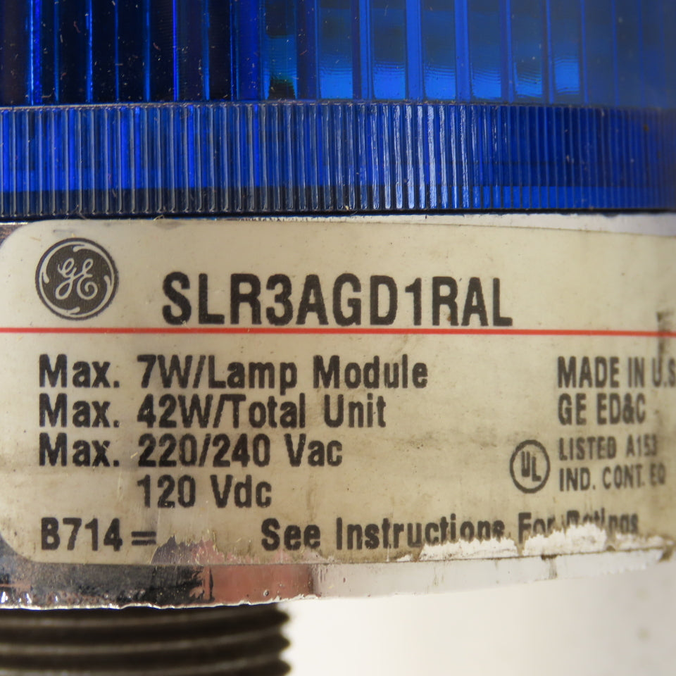 GE SLR3AGD1RAL 220/240VAC 120VDC 3 Light Alert Machine Beacon Light Tower