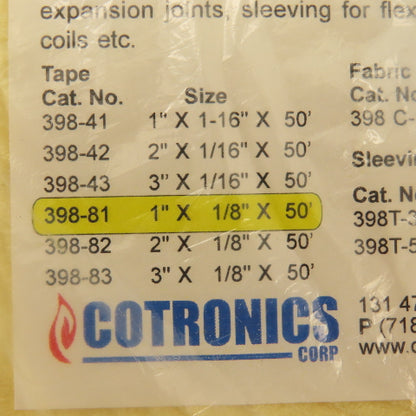 Cotronics 398-81 Thermeez 1" x 1/8" x 50' Roll Silica Cloth Hi Temp Lot Of 2