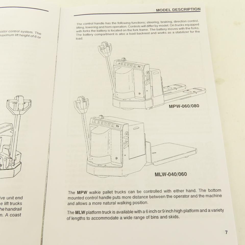 Yale MPW-045, MPW-060/080, MLW-040/060, MPE-060/080 Forklift Operating Manual