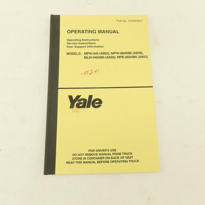 Yale MPW-045, MPW-060/080, MLW-040/060, MPE-060/080 Forklift Operating Manual