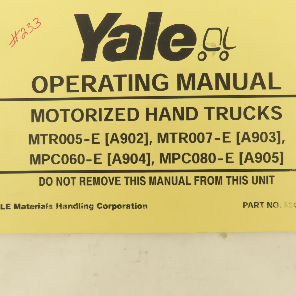Yale MTR005-E, MTR007-E, MPC060-E, MPC080-E Forklift Operating Manual