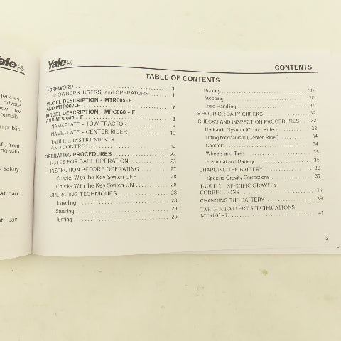 Yale MTR005-E, MTR007-E, MPC060-E, MPC080-E Forklift Operating Manual
