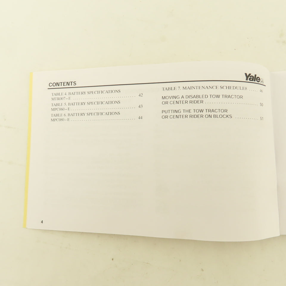 Yale MTR005-E, MTR007-E, MPC060-E, MPC080-E Forklift Operating Manual