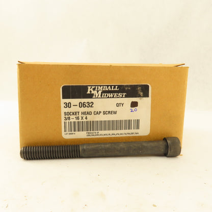 Kimball Midwest 3/8"-16 x 4" Black Oxide Socket Head Cap Screw Bolt Lot Of 20