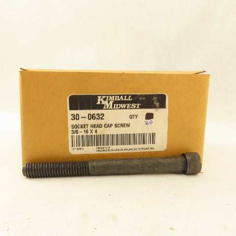 Kimball Midwest 3/8"-16 x 4" Black Oxide Socket Head Cap Screw Bolt Lot Of 20