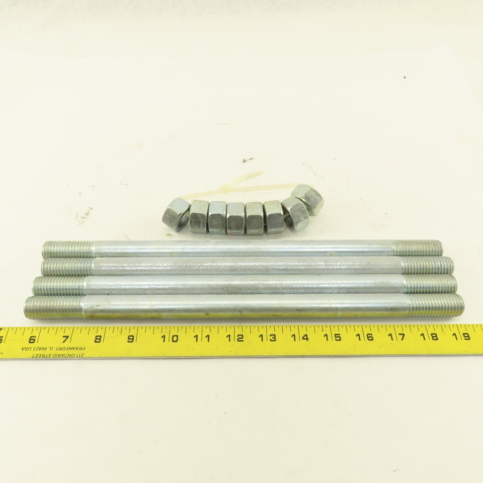 3/4"-10 Double Ended Threaded Stud 13-1/2" OAL Zinc Lot Of 4