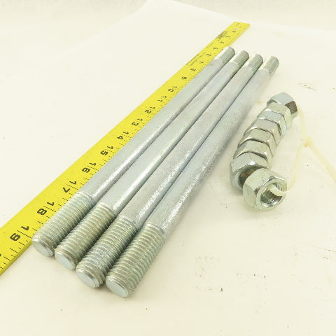 3/4"-10 Double Ended Threaded Stud 13-1/2" OAL Zinc Lot Of 4