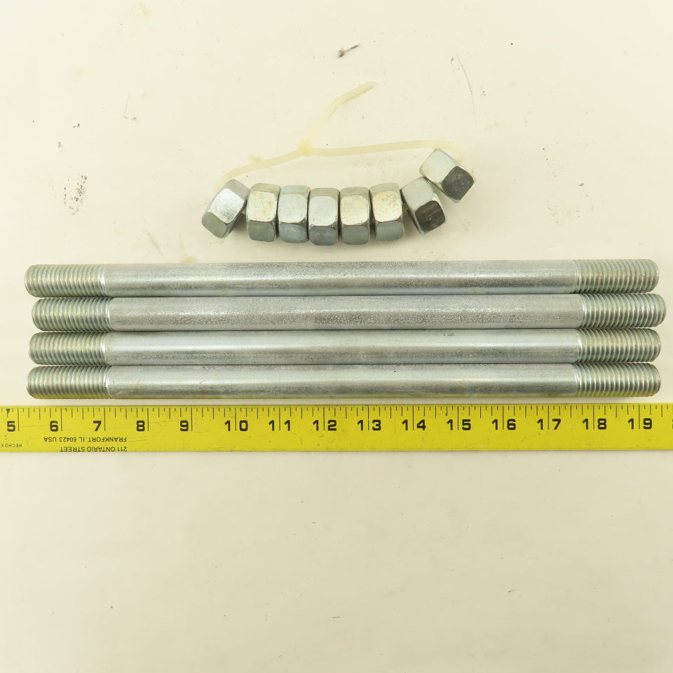 3/4"-10 Double Ended Threaded Stud 13-1/2" OAL Zinc Lot Of 4