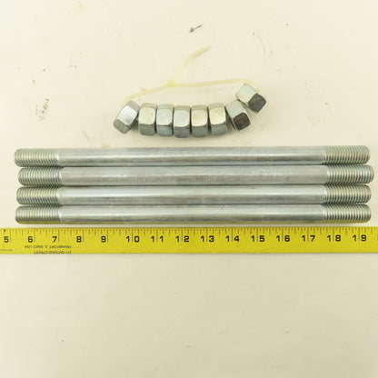 3/4"-10 Double Ended Threaded Stud 13-1/2" OAL Zinc Lot Of 4