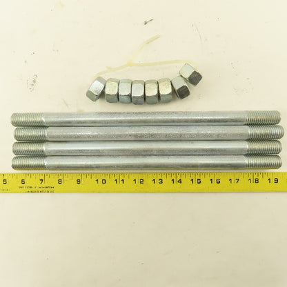 3/4"-10 Double Ended Threaded Stud 13-1/2" OAL Zinc Lot Of 4
