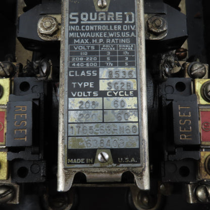 Square D Class 8536 Type SG2B Contactor Motor Starter 600V 7-1/2Hp Max