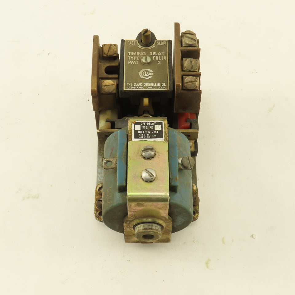Clark Controller 714UPD Off Delay Timing Relay 250VDC 600VAC 90VDC Coil
