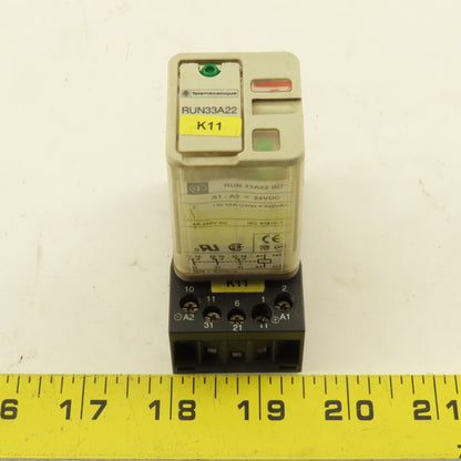 Telemecanique RUN33A22 250VAC Relay Module 24V Coil With Socket