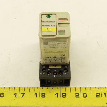Telemecanique RUN33A22 250VAC Relay Module 24V Coil With Socket