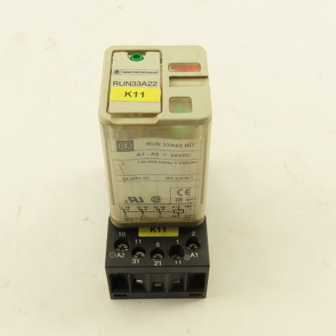 Telemecanique RUN33A22 250VAC Relay Module 24V Coil With Socket