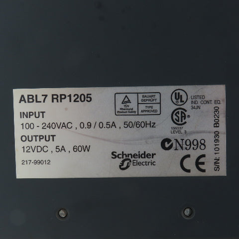 Telemecanique ABL7 RP1205 100-240VAC 50/60Hz Input Power Supply 12VDC Output
