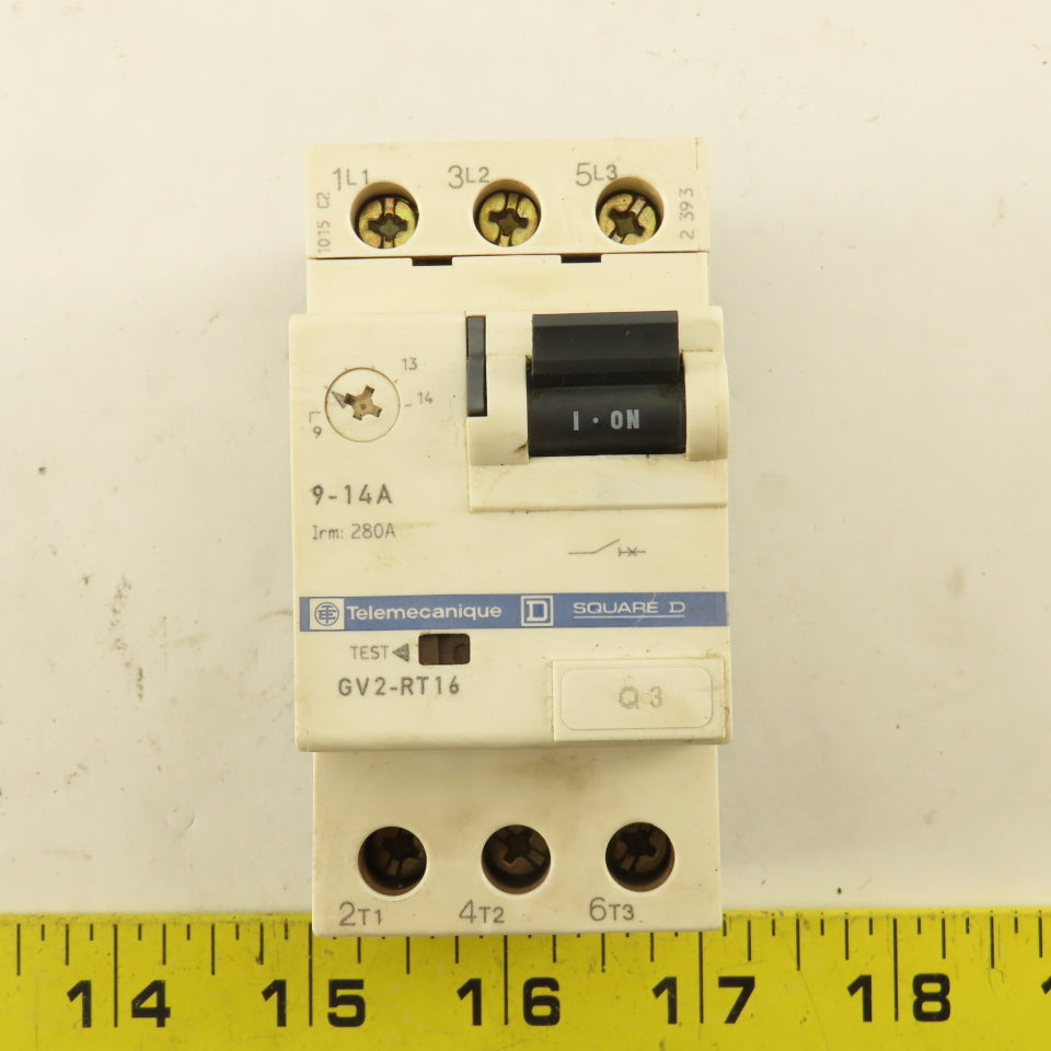Telemecanique GV2-RT16 600V 3Ph 10Hp MAX Manual Motor Starter 9-14A Trip