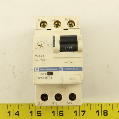 Telemecanique GV2-RT16 600V 3Ph 10Hp MAX Manual Motor Starter 9-14A Trip