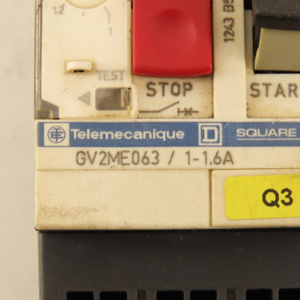 Telemecanique GV2ME-063 600V 3Ph 1Hp MAX Manual Motor Starter 1-1.6A Trip