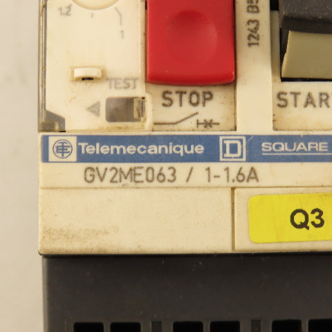 Telemecanique GV2ME-063 600V 3Ph 1Hp MAX Manual Motor Starter 1-1.6A Trip