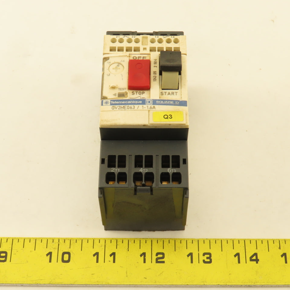 Telemecanique GV2ME-063 600V 3Ph 1Hp MAX Manual Motor Starter 1-1.6A Trip