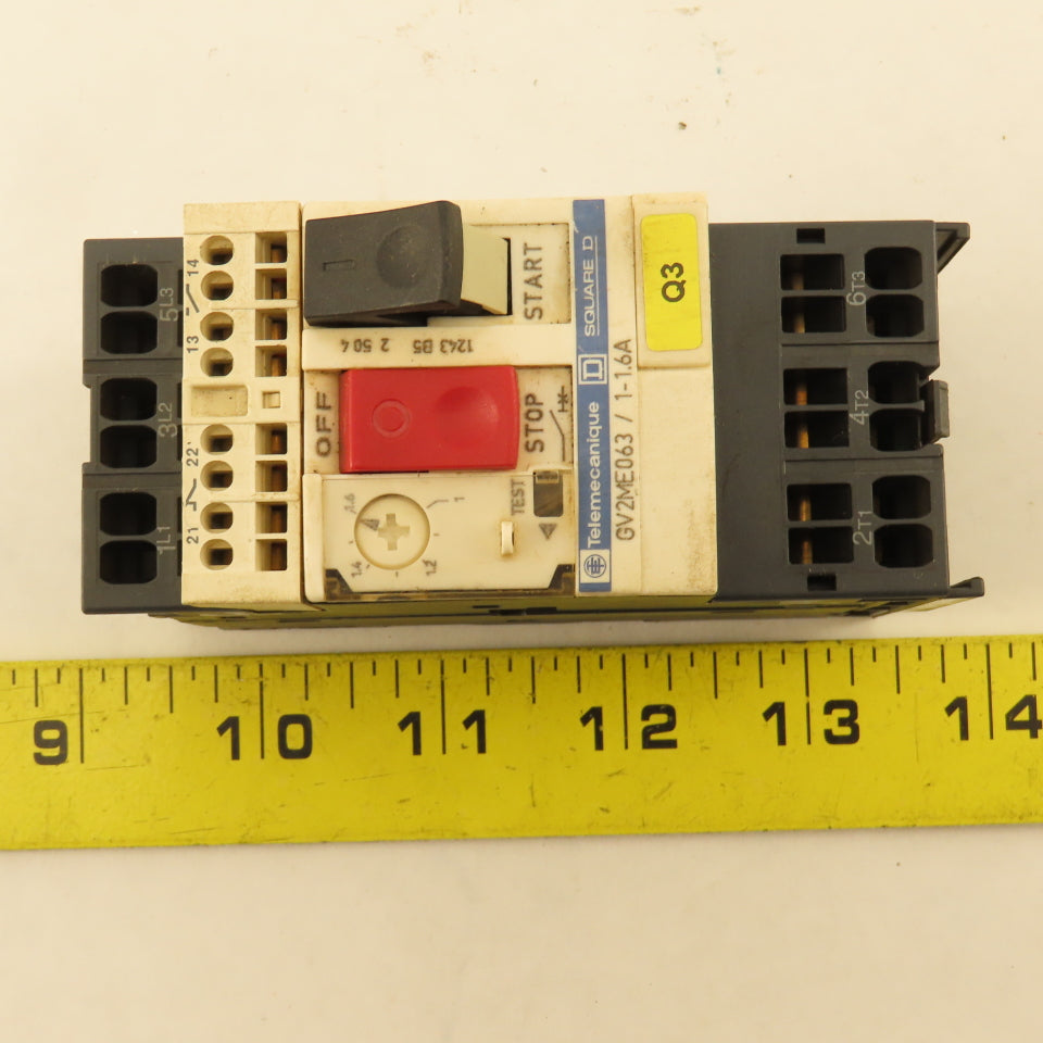 Telemecanique GV2ME-063 600V 3Ph 1Hp MAX Manual Motor Starter 1-1.6A Trip
