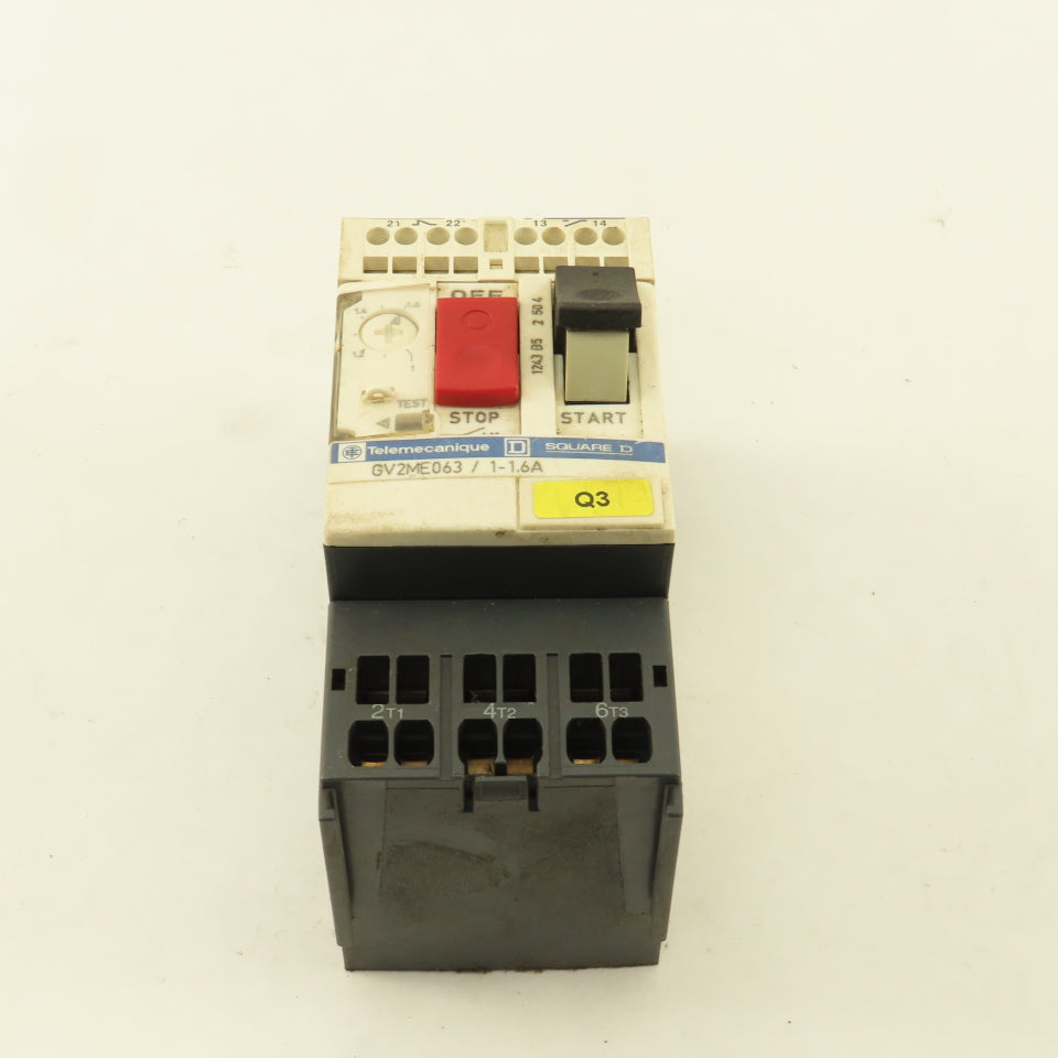 Telemecanique GV2ME-063 600V 3Ph 1Hp MAX Manual Motor Starter 1-1.6A Trip