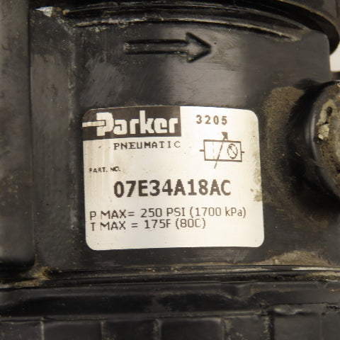 Parker 07E34A18AC Pneumatic Air FILTER / REGULATOR 1/2" NPT 250Psi