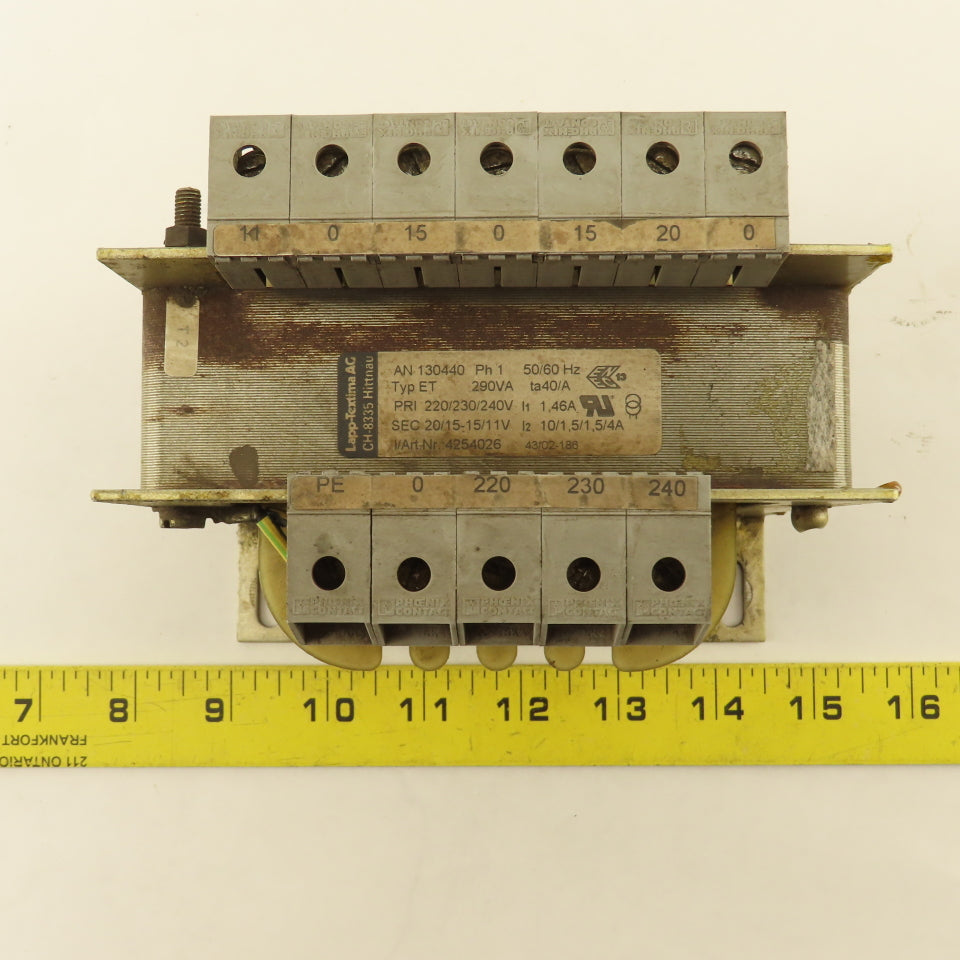 Lapp-Textima Type ET Transformer 220/240V 290VA 20-15/11V Secondary 50/60Hz 1Ph