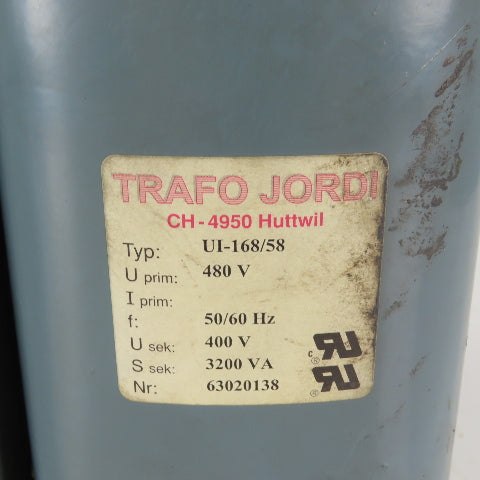 Trafo Jordi UI-168/58 480V Pri 3200VA 400V Secondary 50/60Hz Transformer