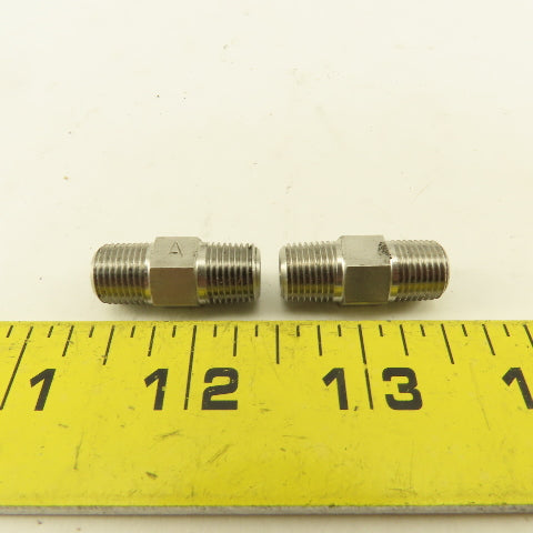 1/8" NPT Male Stainless Steel Hex Connector Lot Of 2