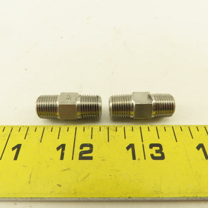 1/8" NPT Male Stainless Steel Hex Connector Lot Of 2