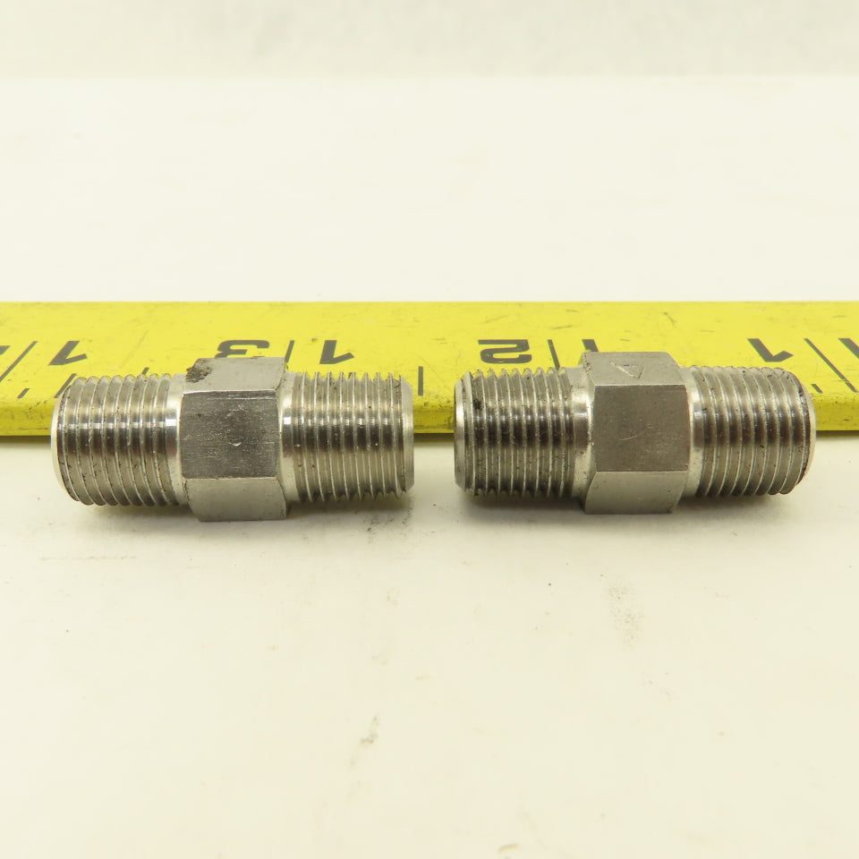 1/8" NPT Male Stainless Steel Hex Connector Lot Of 2