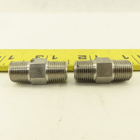 1/8" NPT Male Stainless Steel Hex Connector Lot Of 2
