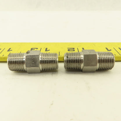 1/8" NPT Male Stainless Steel Hex Connector Lot Of 2