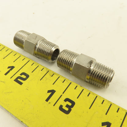 1/8" NPT Male Stainless Steel Hex Connector Lot Of 2