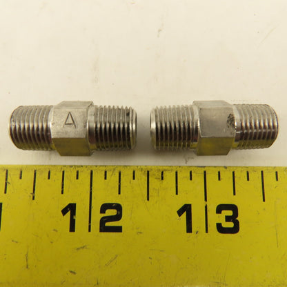1/8" NPT Male Stainless Steel Hex Connector Lot Of 2
