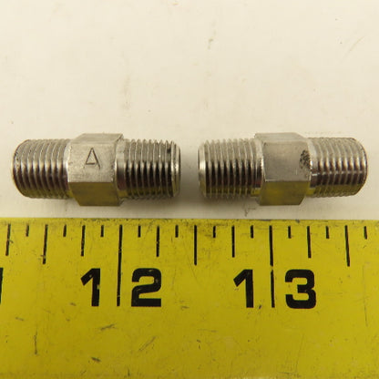 1/8" NPT Male Stainless Steel Hex Connector Lot Of 2