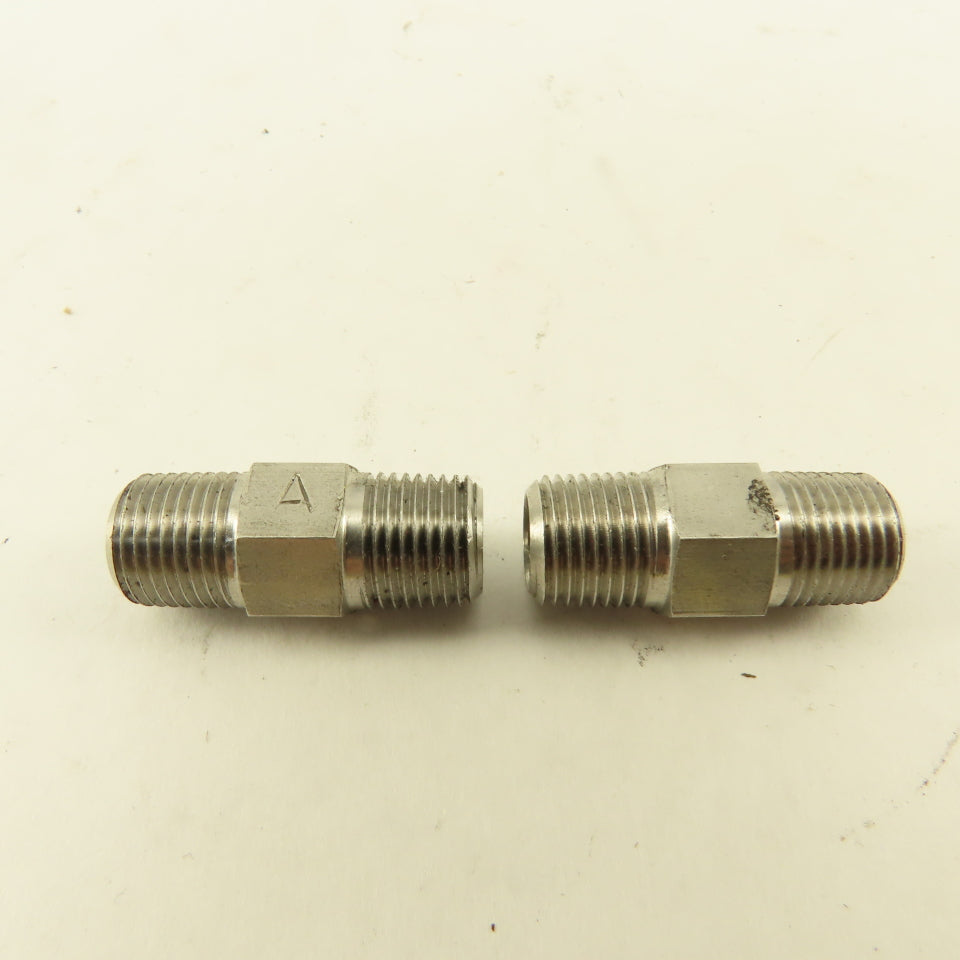 1/8" NPT Male Stainless Steel Hex Connector Lot Of 2