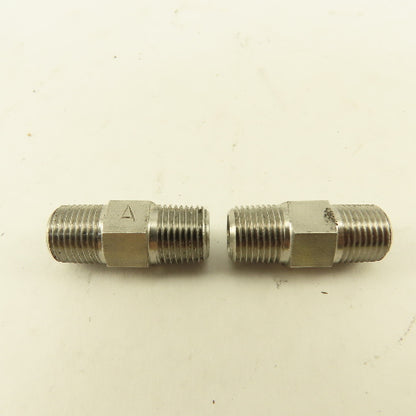 1/8" NPT Male Stainless Steel Hex Connector Lot Of 2