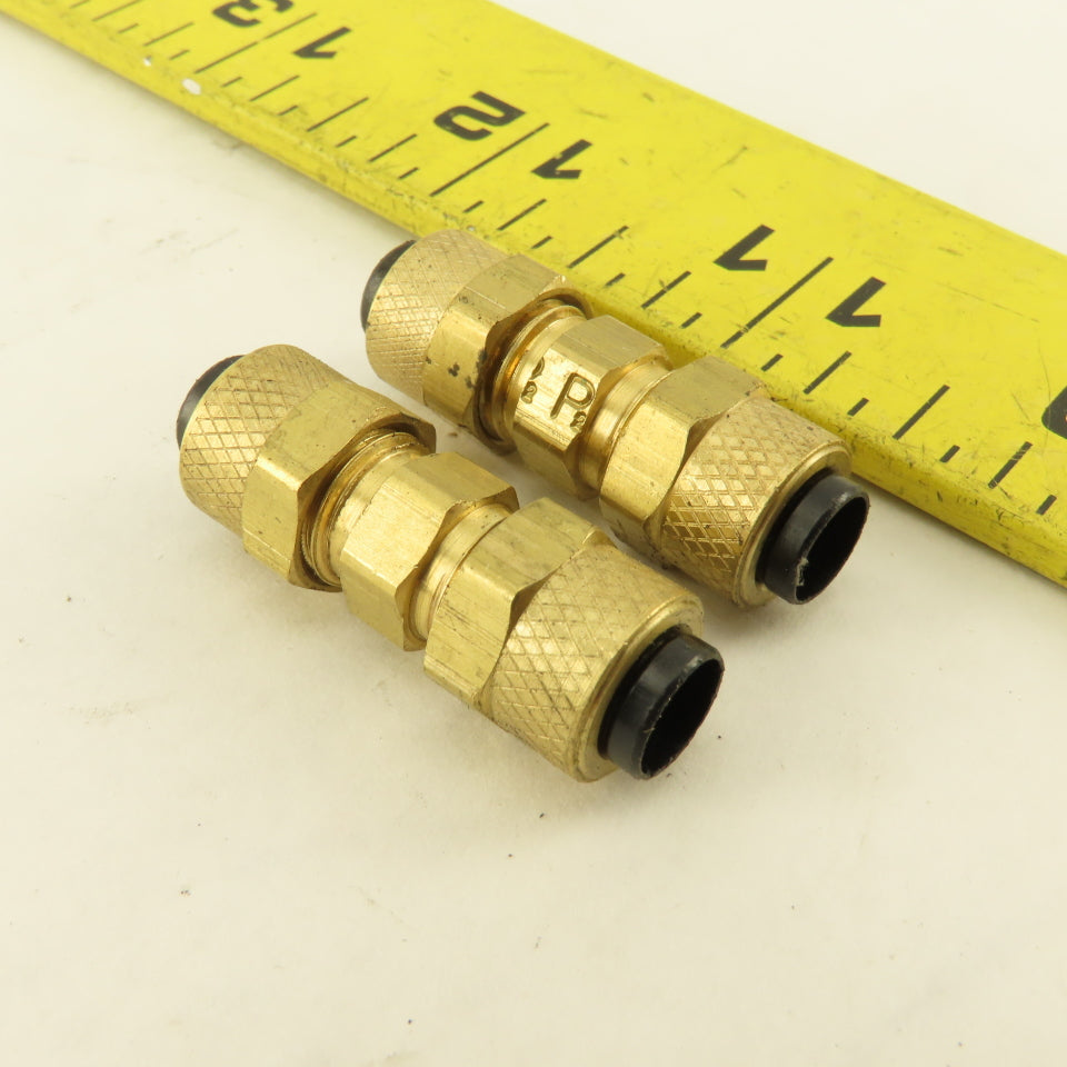 Parker 1/4" Tube Compression Brass Union Coupling Splice Lot Of 2