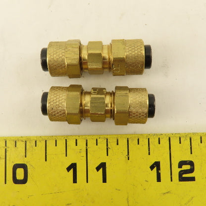 Parker 1/4" Tube Compression Brass Union Coupling Splice Lot Of 2