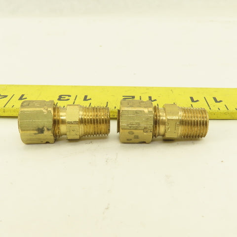 Parker 1/4" Tube Compression x 1/8" NPT Male Brass Straight Fitting Lot Of 2