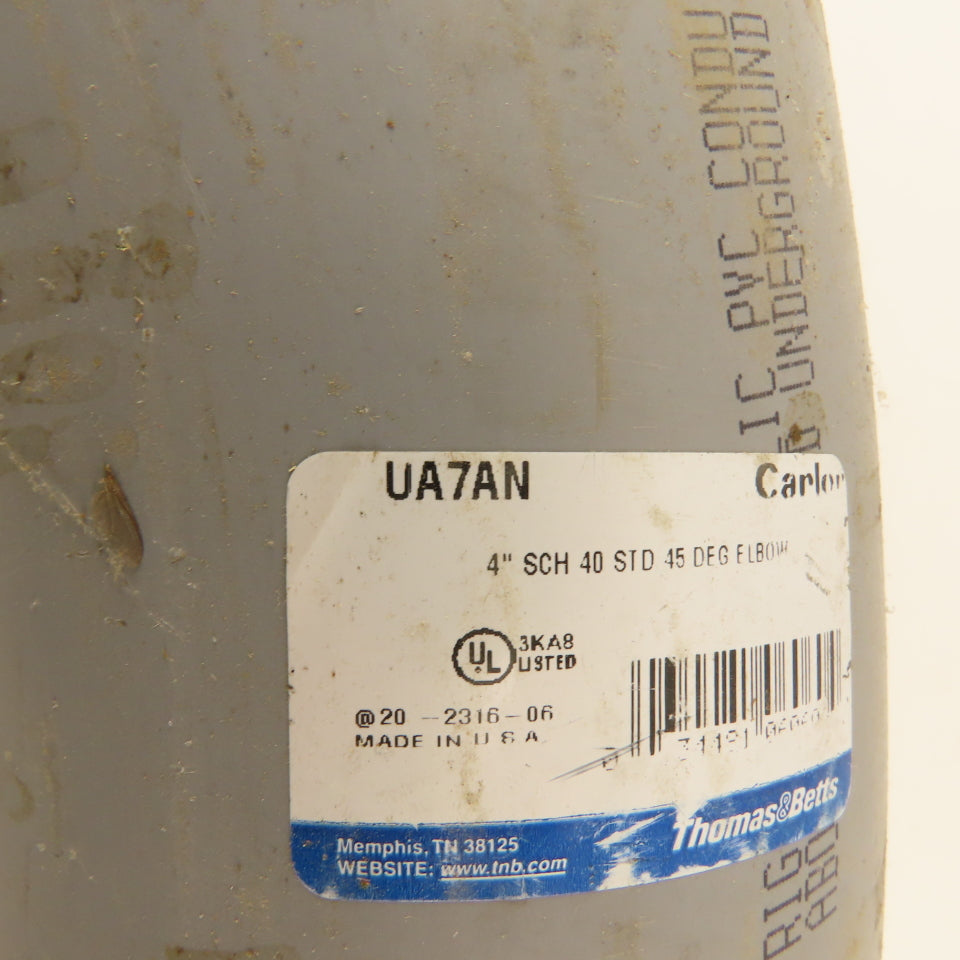 Carlon UA7AN 4" Sch 40 PVC Rigid Non Metallic Conduit 45° Elbow