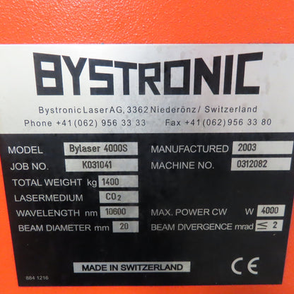 Bystronic Bylaser 4000S Industrial Cutting Laser Resonator Generator 4000W Co2