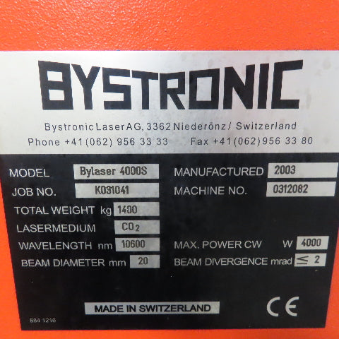 Bystronic Bylaser 4000S Industrial Cutting Laser Resonator Generator 4000W Co2