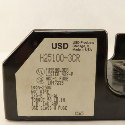 USD Products H25100-3CR 100A 250V 1/0-8 CU-AL 3 Pole HCR-1 Fuse Holder